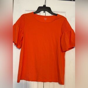 crown & ivy Orange Puff Sleeve Short Sleeve Tee
